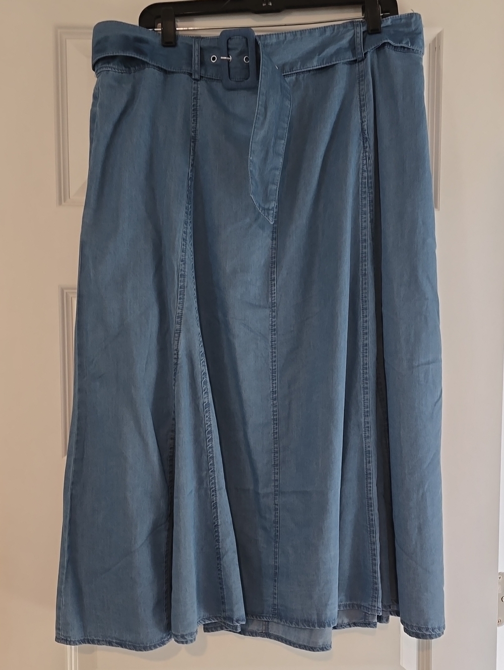 CATO Blue Denim A-Line Midi Skirt with Belt